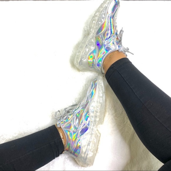 RESTOCKED!! Silver Holographic Fashion Sneakers - Picture 4 of 7